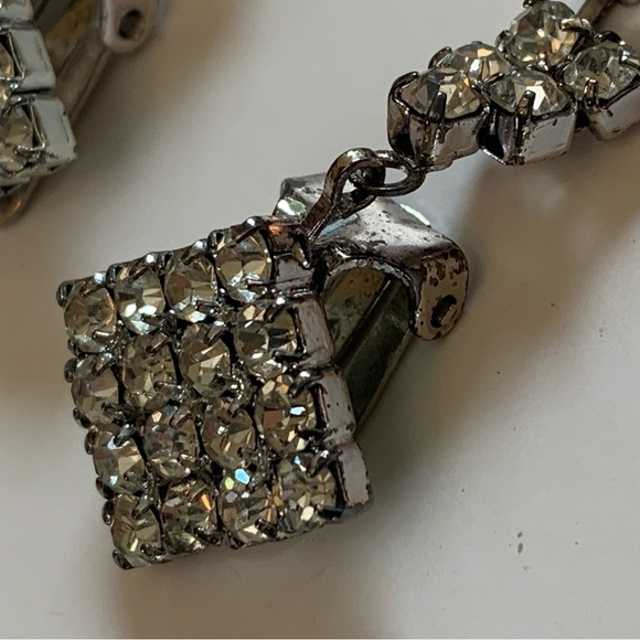 Vintage Clear Crystal Rhinestone Dangle Drop Earrings Clip Ons Runway New Years - Picture 6 of 14